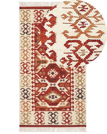 Alfombra kilim de lana naranja/rojo/marrón 80 x 150 cm VOSKEVAZ