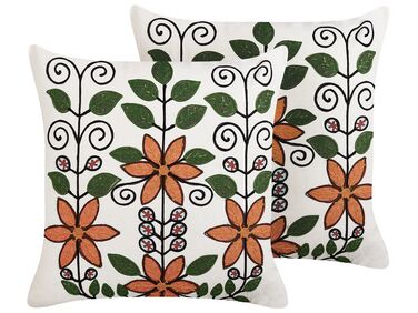 Set of 2 Embroidered Cotton Cushions Floral Pattern 50 x 50 cm Multicolour VELLORE