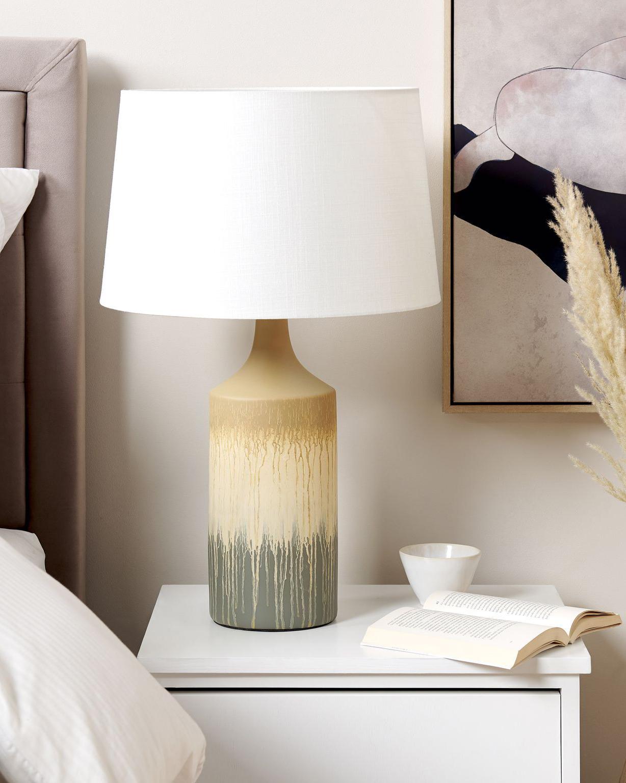 Lámpara de mesa de cerámica/lino beige/gris/blanco 64 cm CALVAS_843218