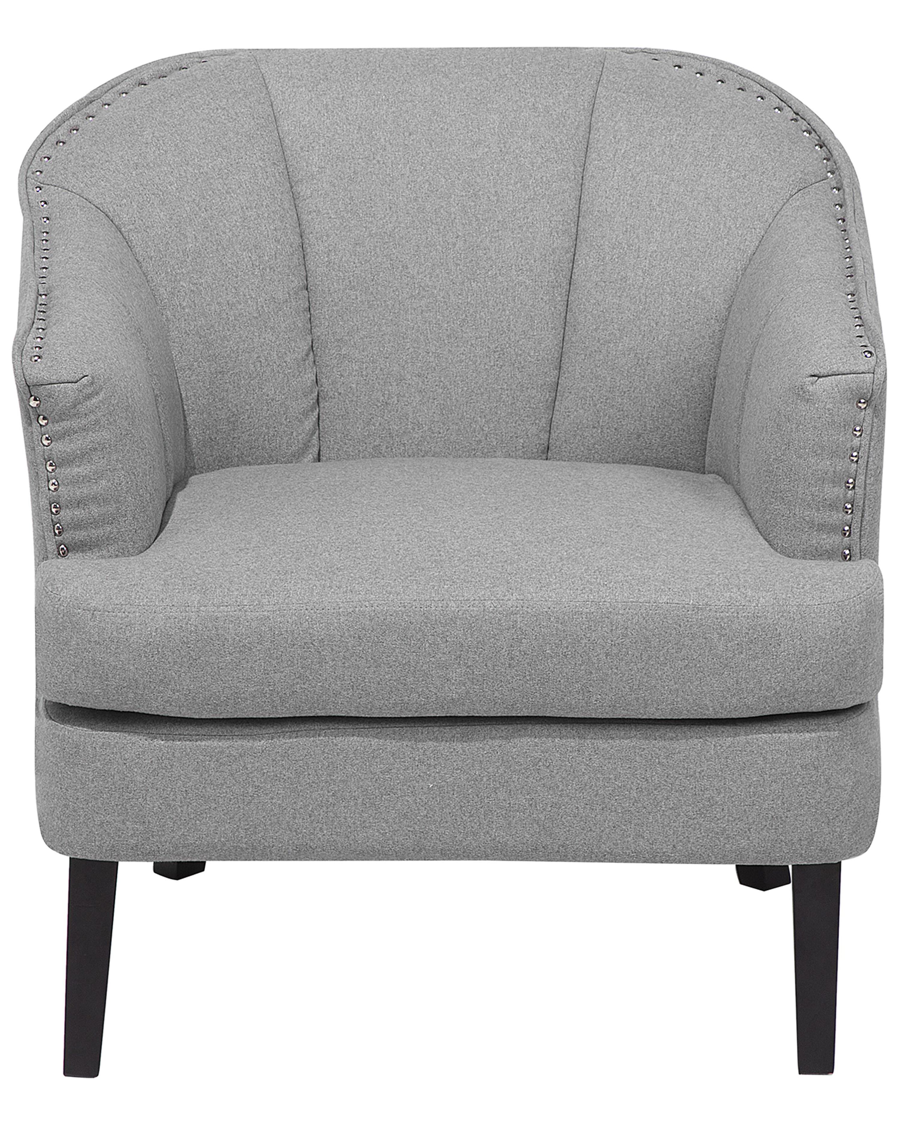 Poltrona Imbottita Beliani In Tessuto Grigio - Stile Retrò Con Bottoni, Gambe In Legno Di Gomma - copertina