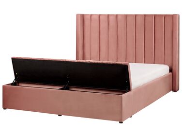 Zamatová posteľ s úložným priestorom 160 x 200 cm ružová NOYERS