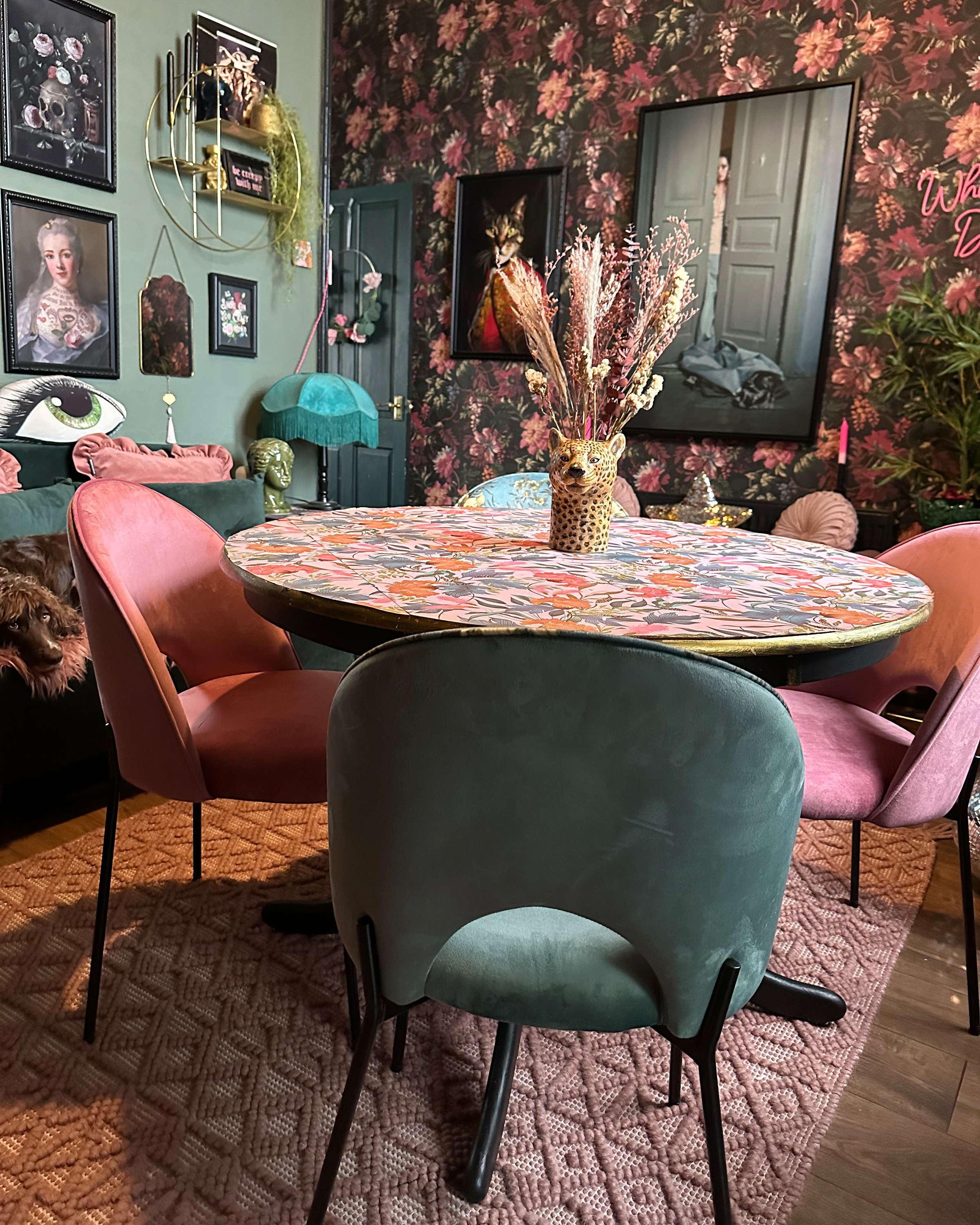 Lot de 2 chaises de salle à manger en velours motif floral COVELO_887393