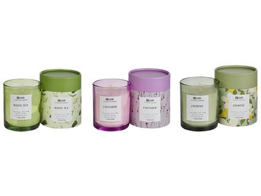 Geurkaars set van 3 soja wax witte thee/lavendel/jasmijn COLORFUL BARREL