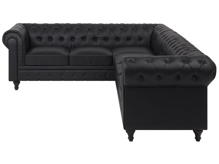 Right Hand Faux Leather Corner Sofa Black CHESTERFIELD Beliani.co.uk