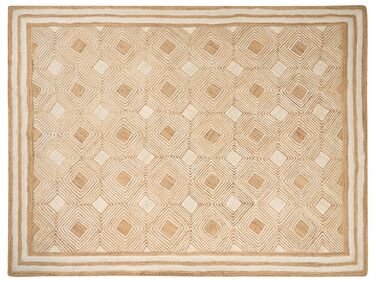 Teppich Jute beige 300 x 400 cm geometrisches Muster Kurzflor MENGEN