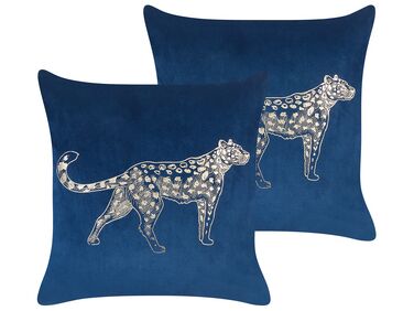 Set of 2 Velvet Cushions Animal Motif 45 x 45 cm Navy Blue MARULA