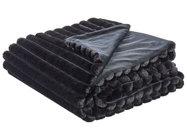 Fekete műszőrme ágytakaró 200 x 220 cm RAKYA