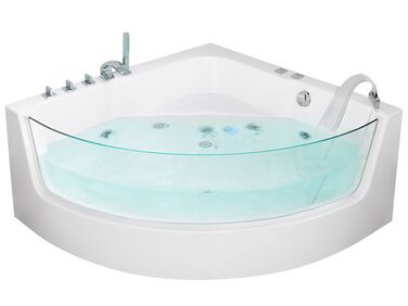 Bañera de hidromasaje esquinera LED de acrílico blanco/plateado 190 x 135 cm MARINA