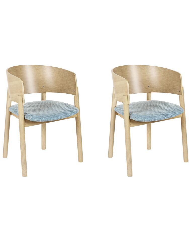 Set of 2 Dining Chairs Light Wood and Blue MARIKANA_837281