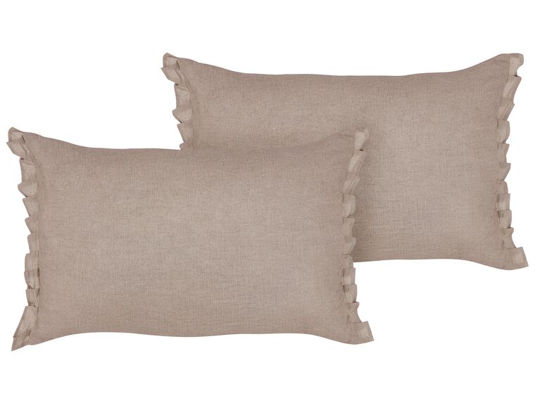 Set of 2 Linen Cushions 30 x 45 cm Light Brown SASSAFRAS_906680