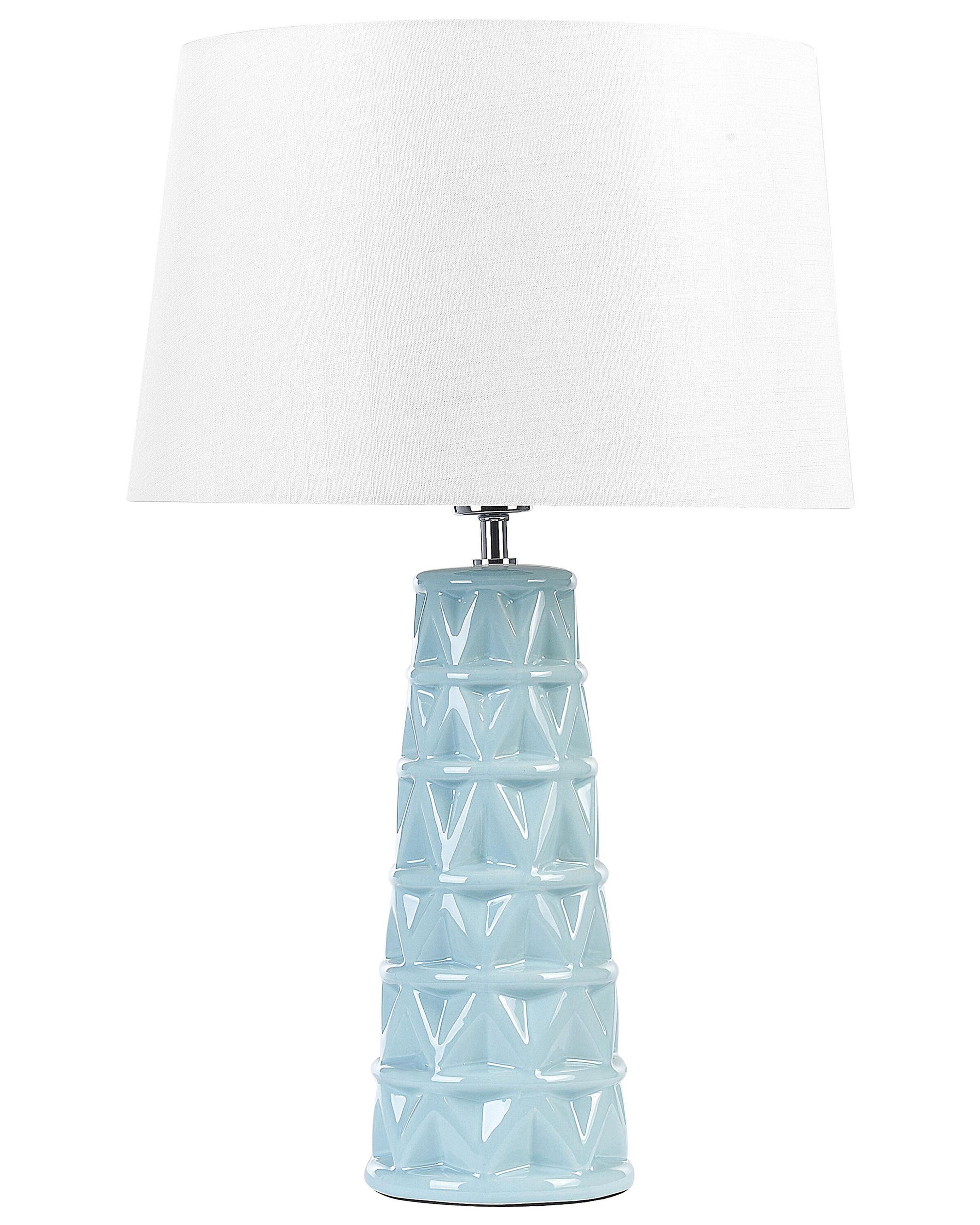 Lámpara de mesa de cerámica/lino azul/blanco 63 cm VINCES_843190