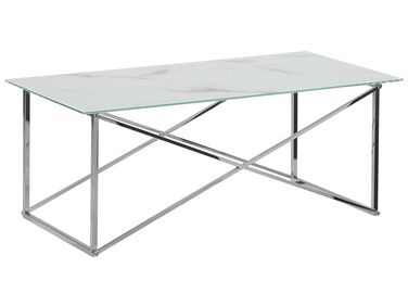Mesa de centro efecto mármol de vidrio templado blanco/plateado 100 x 50 cm EMPORIA