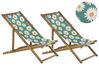 Set of 2 Acacia Folding Deck Chairs and 2 Replacement Fabrics Light Wood with Off-White / Chamomile Pattern ANZIO_819628