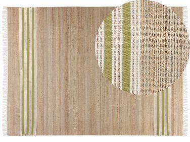 Teppich Jute beige / olivgrün 160 x 230 cm Streifenmuster Kurzflor zweiseitig MIRZA