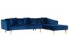 Canapé angle côté gauche convertible en velours bleu 4 places VADSO_750057