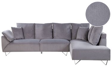 Canapé angle à gauche en velours côtelé gris 4 places LUNNER