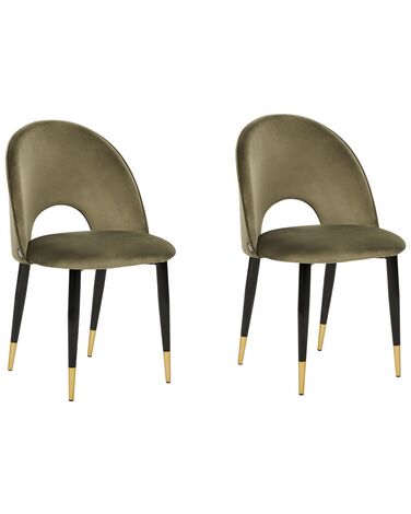 Set of 2 Velvet Dining Chairs Olive Green MAGALIA