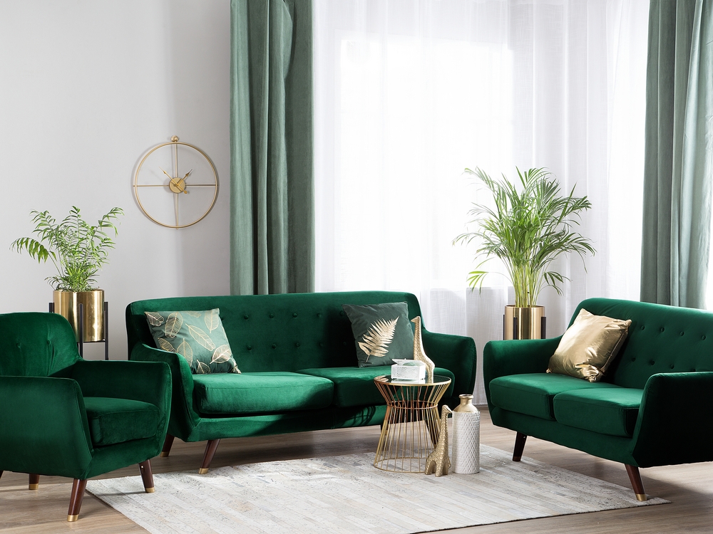 Velvet Living Room Set Emerald Green