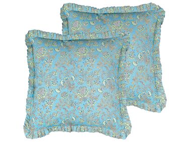 Conjunto de 2 almofadas decorativas com padrão de flores em algodão azul 45 x 45 cm AMOENA