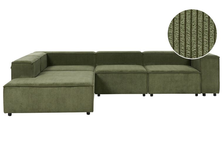 Canapé d'angle à droite 4 places modulable en velours côtelé vert APRICA_904178