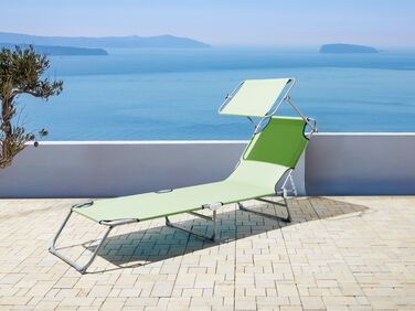 Steel Reclining Sun Lounger with Canopy Lime Green FOLIGNO
