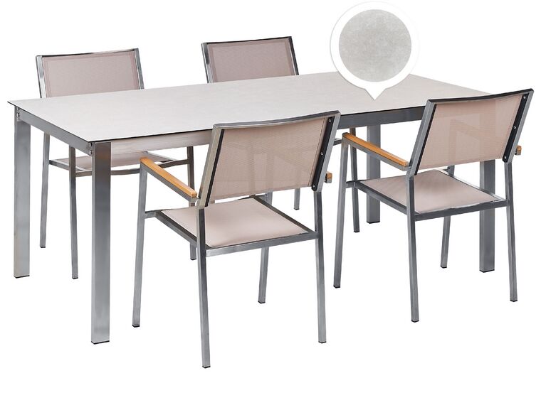 Négyszemélyes fehér üveg étkezőasztal bézs székekkel COSOLETO/GROSSETO_881639