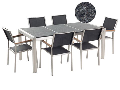 6 Seater Garden Dining Set Black Granite Top Synthetic Chairs Grosseto Beliani Sk 6 Seater Garden Dining Set Black, Granite Top Kitchen Table And Chairs