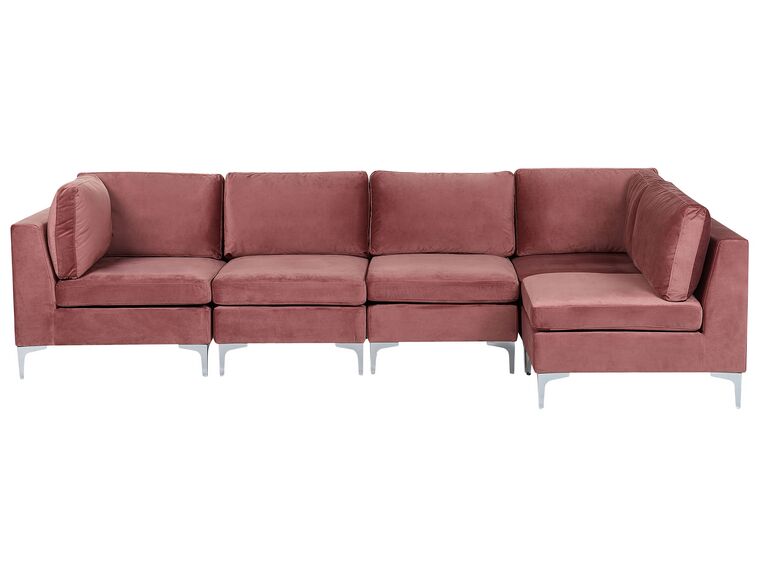 Canapé d'angle modulaire 5 places côté gauche en velours rose EVJA_859004