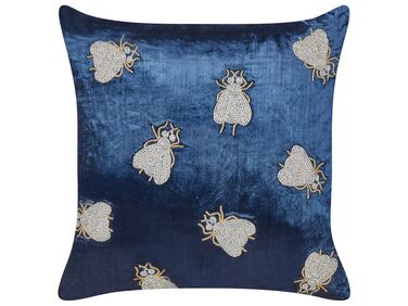 Embroidered Velvet Cushion Flies Motif 45 x 45 cm Navy Blue PENTAS