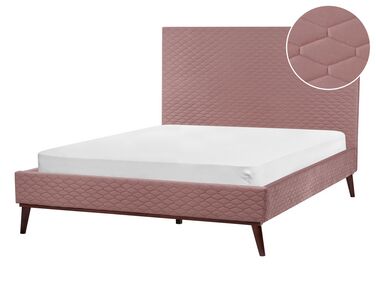 Łóżko welurowe 140 x 200 cm różowe BAYONNE