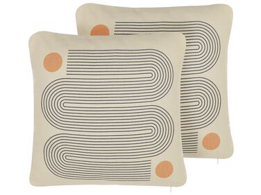 Conjunto de 2 cojines de poliéster/algodón beige/gris/naranja 45 x 45 cm CALIBRACHOA