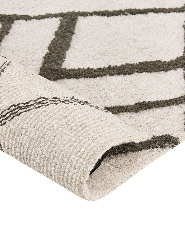 Shaggy Cotton Area Rug 160 x 230 cm OffWhite and Green YESILKOY