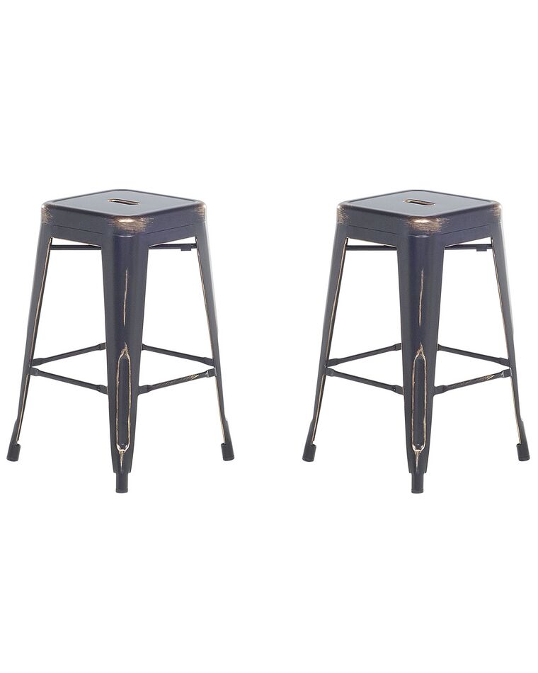 Set of 2 Steel  Stools 60 cm Black with Gold CABRILLO_694359