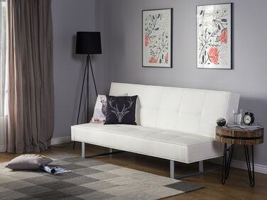 3-seters sofa med sovefunksjon kunstskinn hvit DERBY 