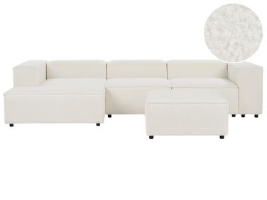 Right Hand 3 Seater Modular Boucle Corner Sofa with Ottoman White APRICA