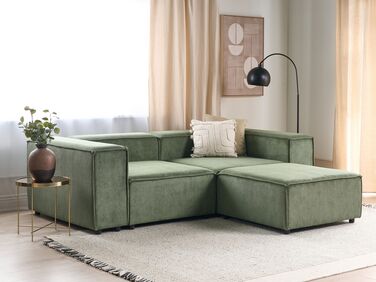 2-seters modulær sofa med ottoman kordfløyel Grønn APRICA