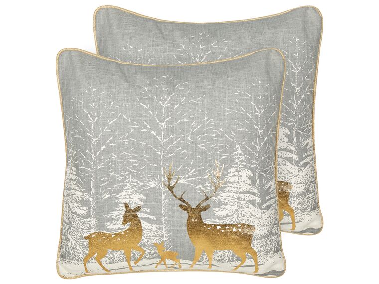 Set of 2 Cotton Cushions Christmas Motif 45 x 45 cm Grey AECHMEA_887587