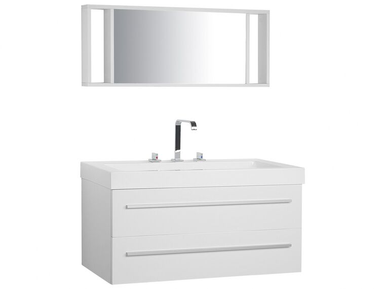 Móvel de casa de banho flutuante com lavatório e espelho branco ALMERIA_768675