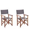 Set of 2 Acacia Folding Chairs Dark Wood with Grey CINE_810203
