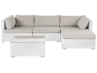 Lounge Set Rattan weiss 4-Sitzer modular Auflagen sandbeige SANO II
