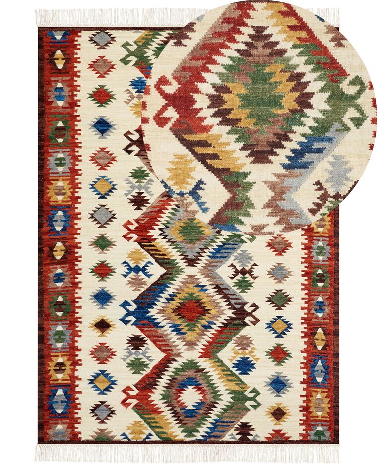 Kelim Teppich Wolle mehrfarbig 200 x 300 cm orientalisches Muster Kurzflor AREVIK_859507