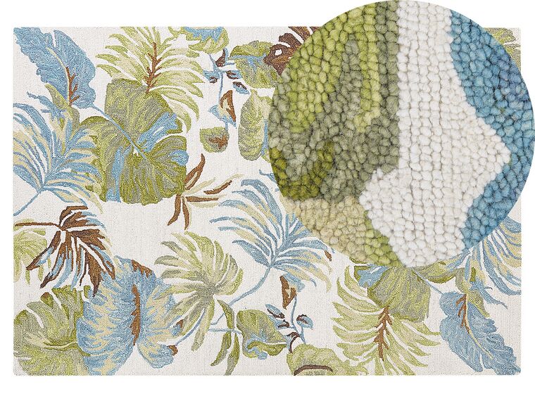 Tapete de lã com padrão de folhas multicolor 140 x 200 cm KINIK_830805