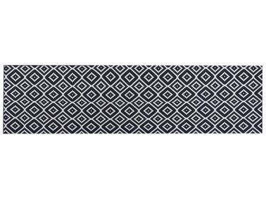 Teppich schwarz / weiss 80 x 300 cm geometrisches Muster Kurzflor KARUNGAL