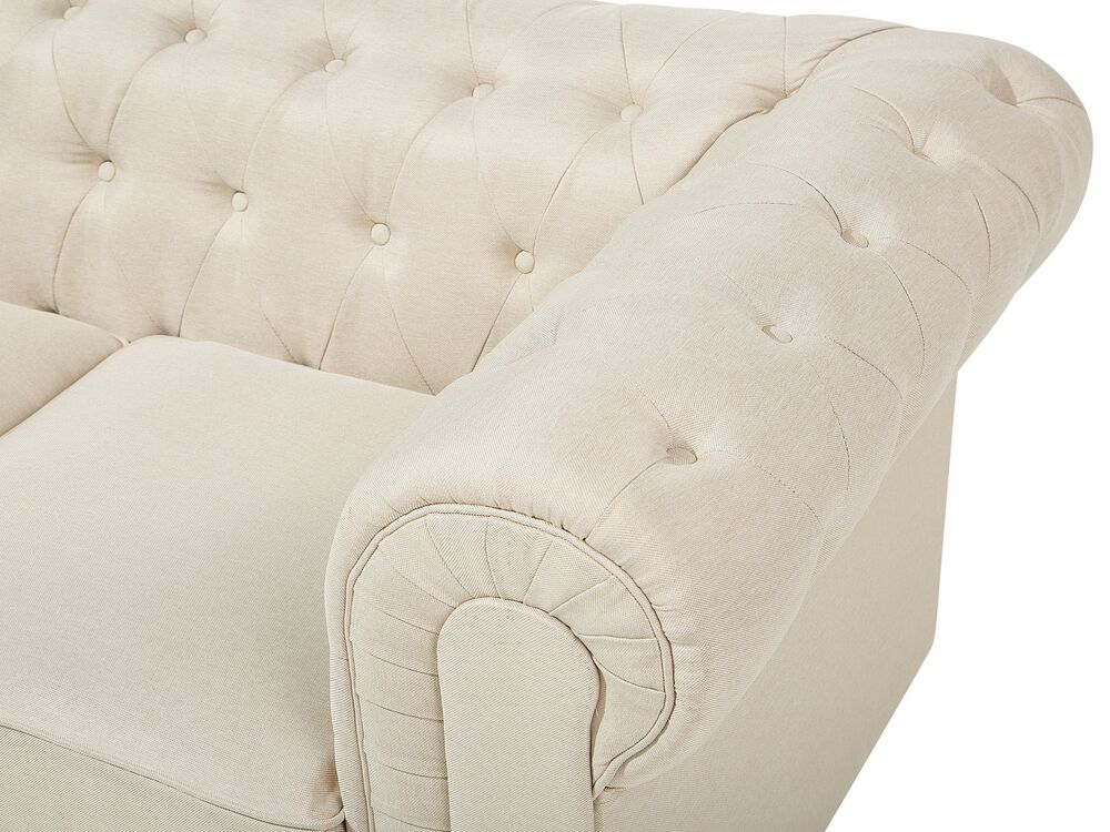 Beliani Divano Chesterfield 3 Posti In Tessuto Beige - Stile Vintage Con Braccioli Tondi E Struttura In Legno D'Eucalipto - 6