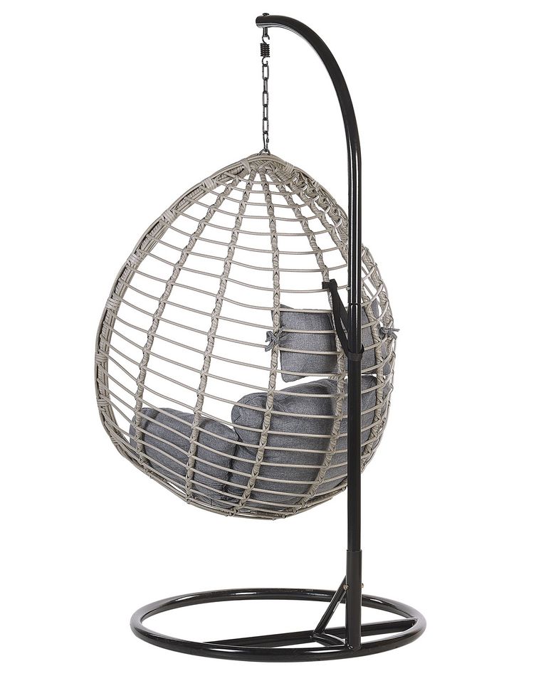 PE Rattan Hanging Chair with Stand Grey TOLLO Beliani.co.uk