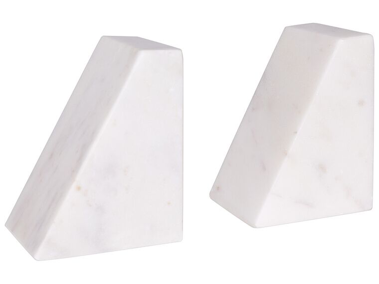 Conjunto de 2 suportes para livros em mármore branco KROKOS_909795