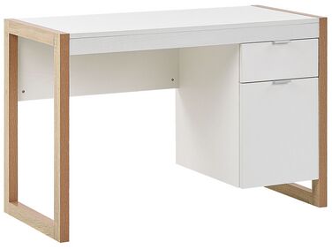 Schreibtisch weiss / heller Holzfarbton 110 x 50 cm Schublade Schrank JOHNSON