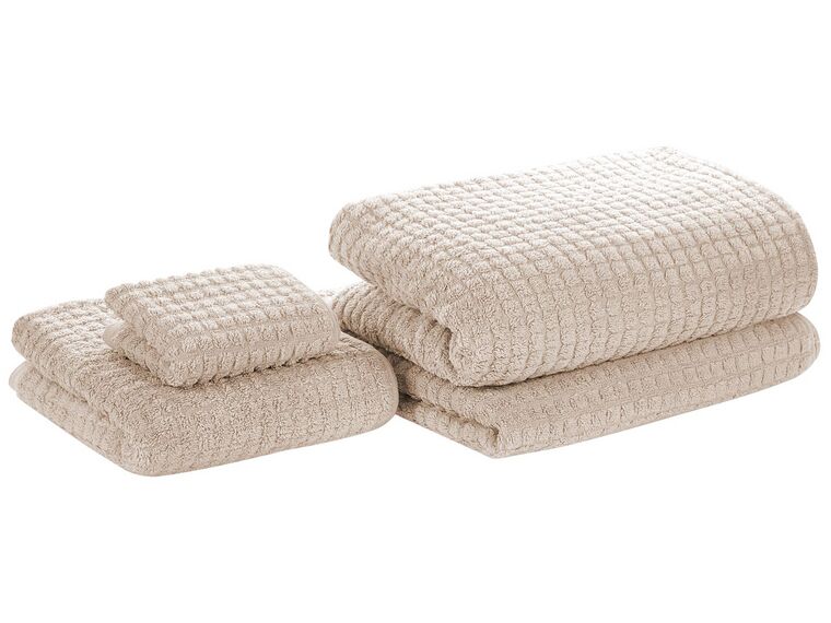 Set of 4 Cotton Towels Beige ATAI_797630
