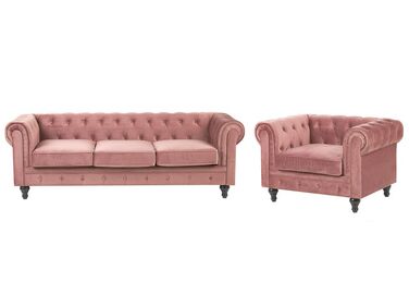 Conjunto de sofás com 4 lugares em veludo rosa CHESTERFIELD