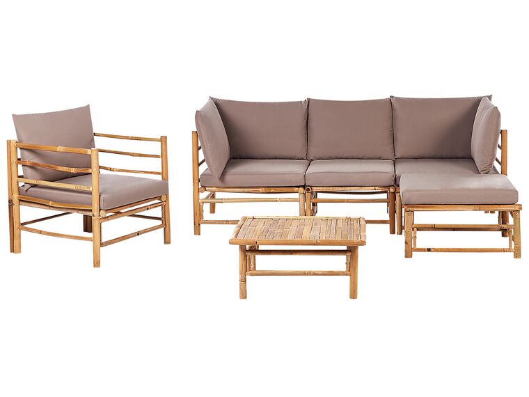 5 Seater Bamboo Garden Corner Sofa Set with Armchair Taupe CERRETO_908824